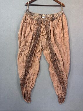 L.S.I. Womens Bronze Hippie Boho Deadhead Festival Embroidered Harem Pants, L/XL